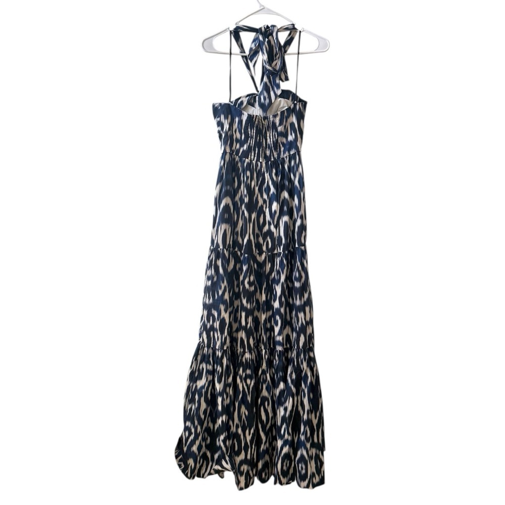 CARA CARA Piana Halter Tiered Maxi Dress in Ikat Navy Sz 4 - Picture 3 of 8